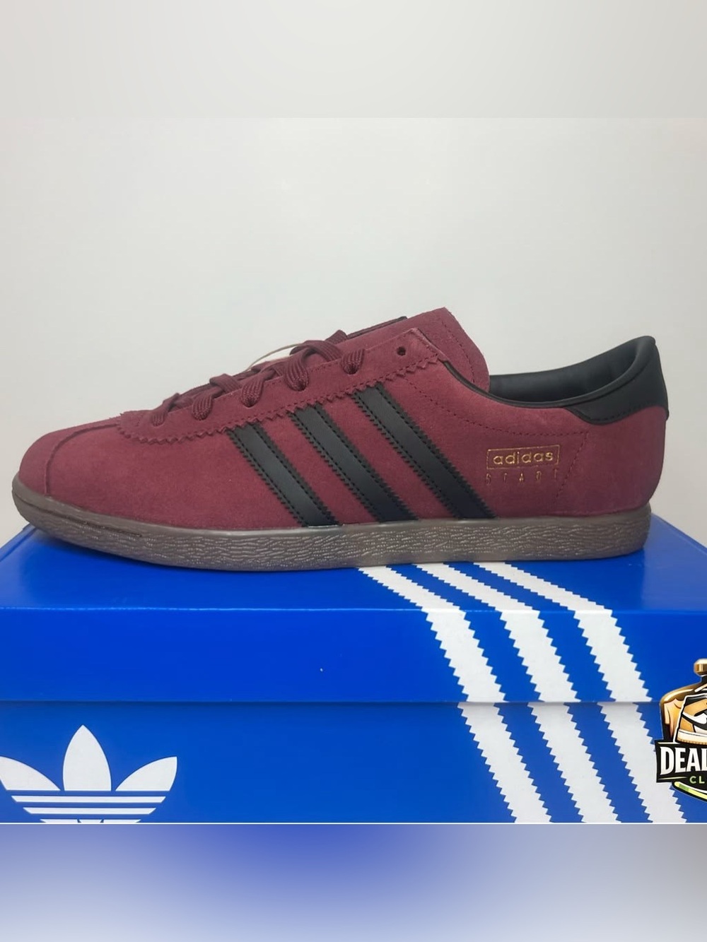 adidas stadt Burgundy Suede Sneakers with Black Stripes - Picture 2 of 4